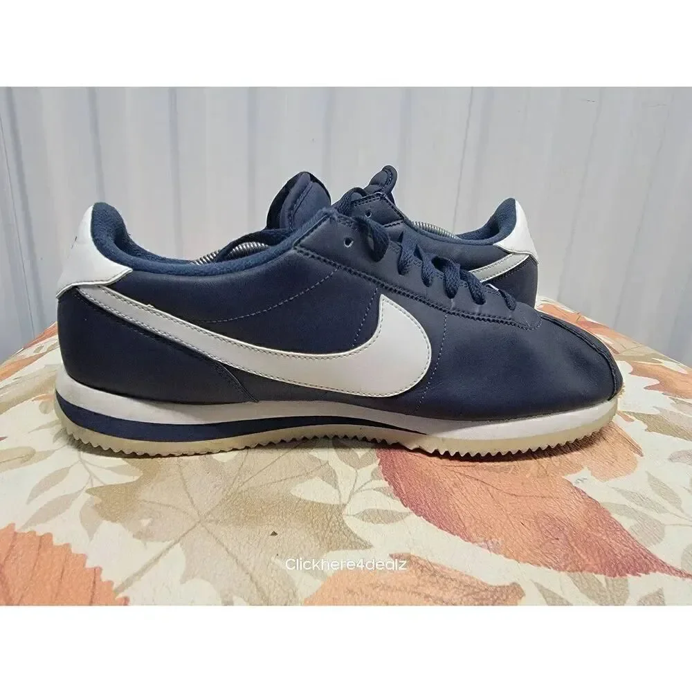 Nike Cortez Leather Obsidian Navy Blue White Running Shoes 819719-410 Men's 14